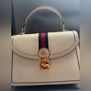 Gucci Cream Satchel with Gold and Red Accents